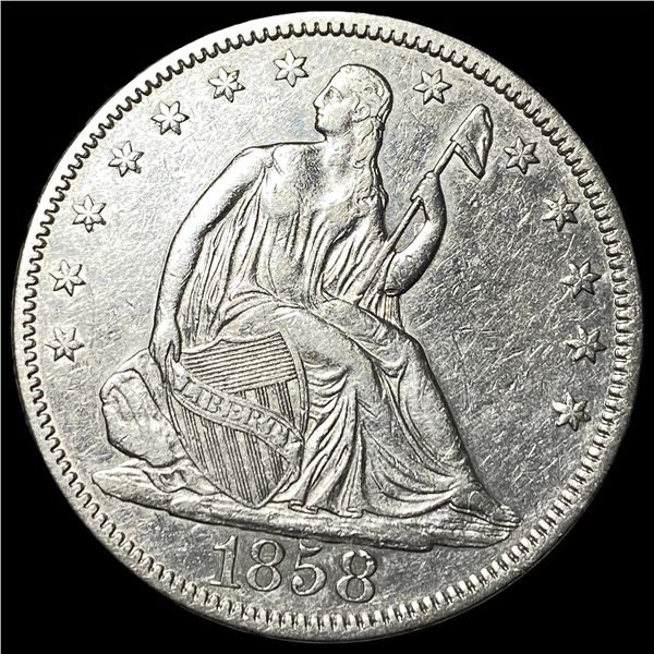 1858 Silver Seated Liberty Half Dollar ABOUT  UNCIRCULATED