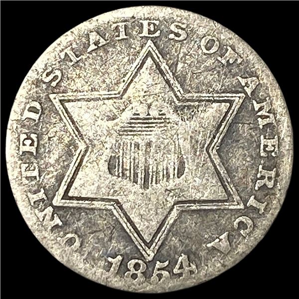 1854 Silver Three-Cent Piece LIGHTLY  CIRCULATED