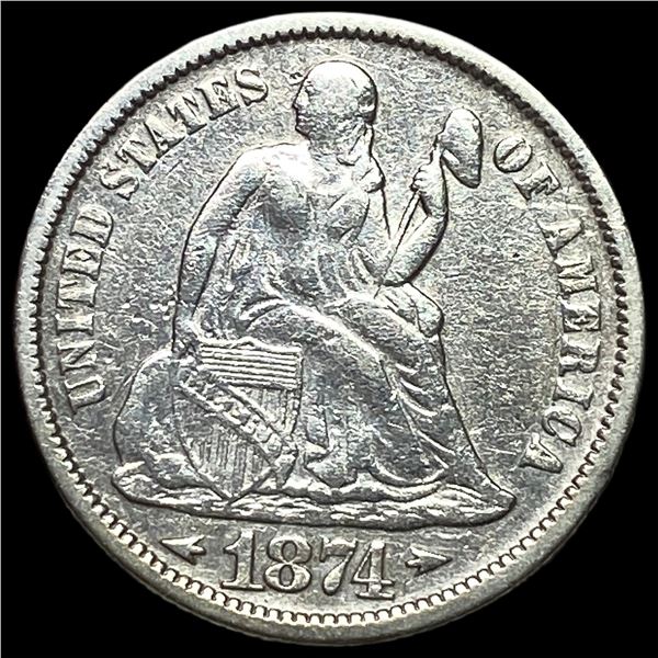 1874 Arrows Silver Seated Liberty Dime  CLOSELY UNCIRCULATED