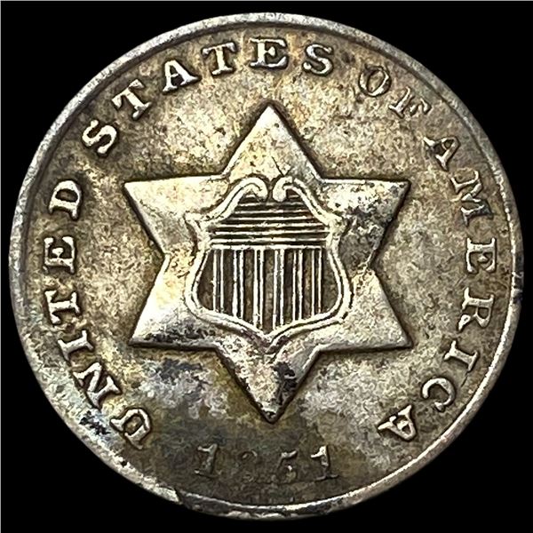 1851-O Silver Three-Cent Piece LIGHTLY  CIRCULATED