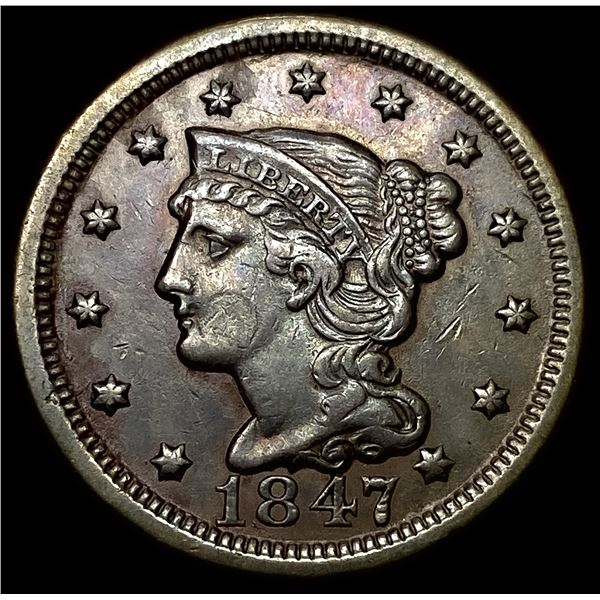 1847 Braided Hair Large Cent CLOSELY   UNCIRCULATED