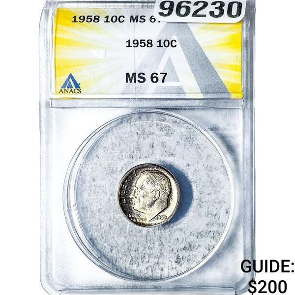 1958 Roosevelt Dime ANACS MS67