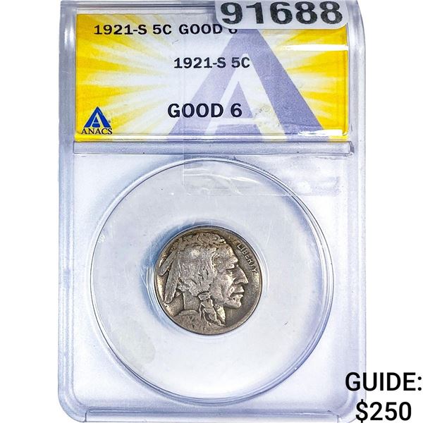 1921-S Buffalo Nickel ANACS G6