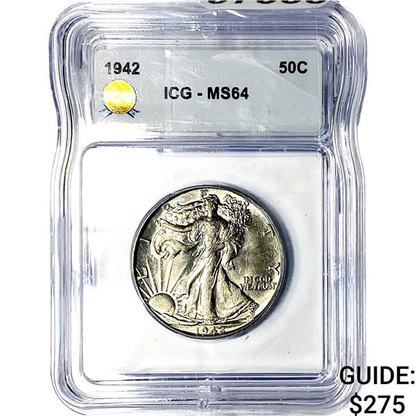 1942 Walking Liberty Half Dollar ICG MS64