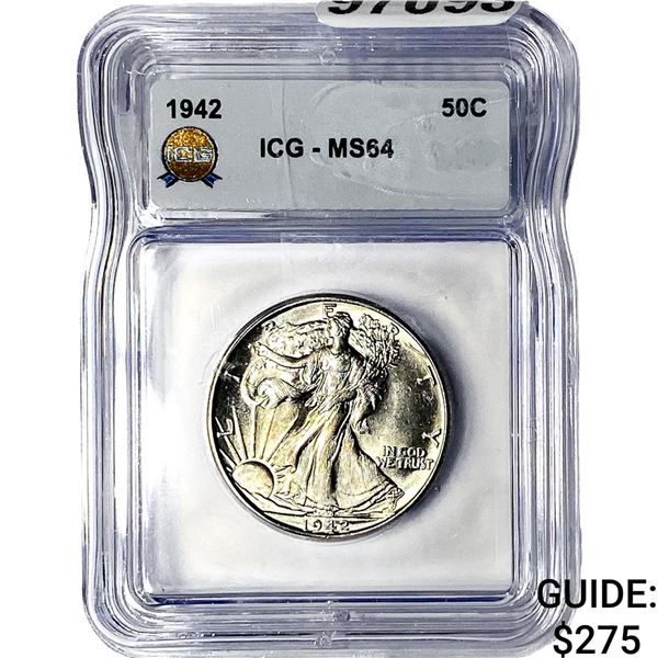 1942 Walking Liberty Half Dollar ICG MS64