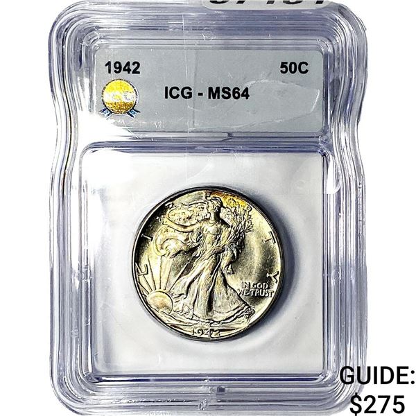 1942 Walking Liberty Half Dollar ICG MS64