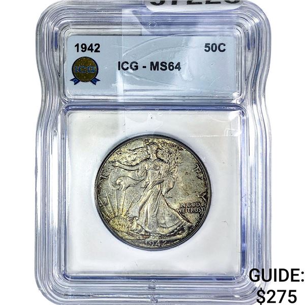 1942 Walking Liberty Half Dollar ICG MS64