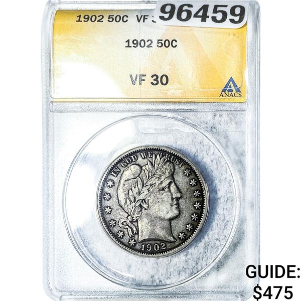 1902 Barber Half Dollar ANACS VF30