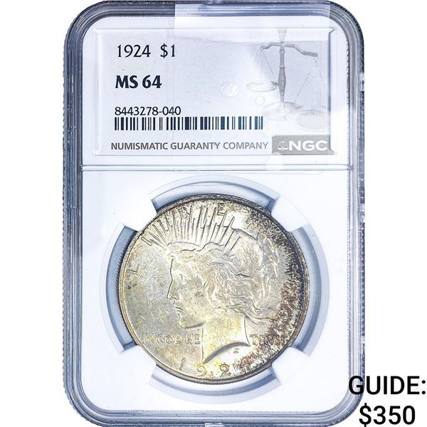 1924 Silver Peace Dollar NGC MS64