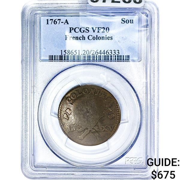 1767-A French Colonies 1 Sou PCGS VF20