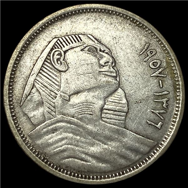1957[1376 AH] Egypt Republic Silver 5 Piastres