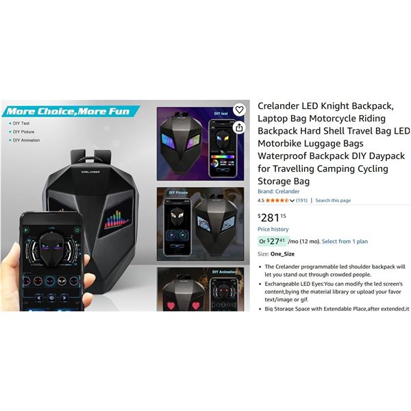 Brand New LED Motorcycle Riding Backpack Hard Shell-Retail $200 