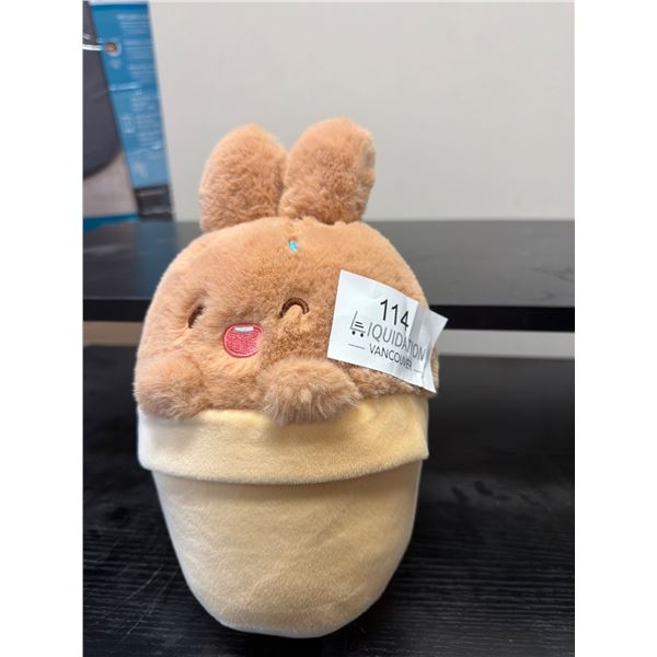 Cute Brown Bunny Plush Toy in Cream Pot