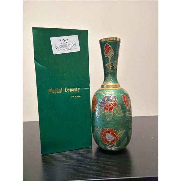 Mughal Dynasty Green Enameled Floral Vase - Designer