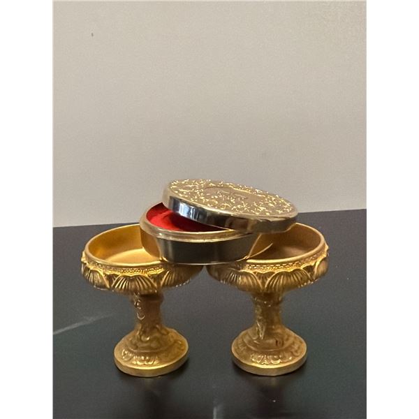 Ornate Gold Decorative Trinket Box with Red Lining