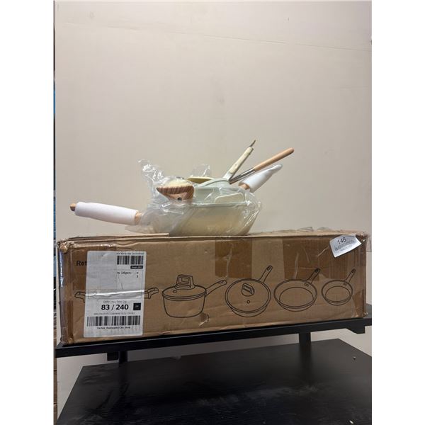New Cream Cookware Set with Wooden Utensils