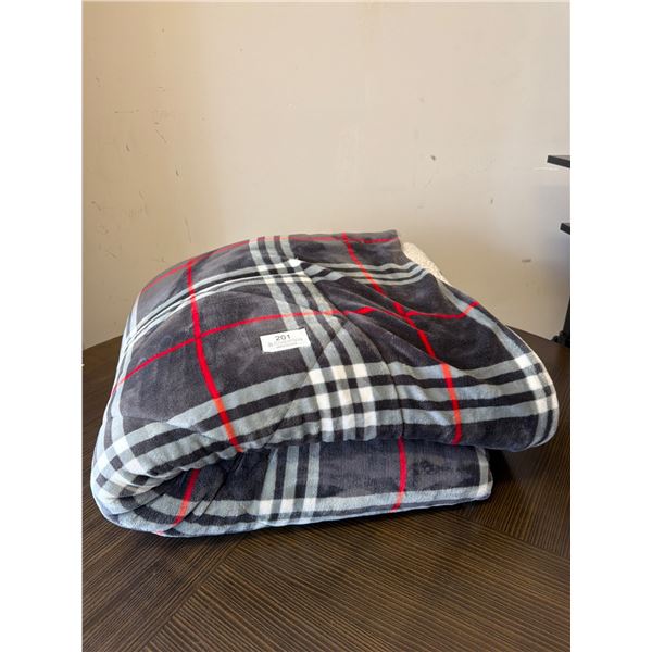 Plaid Fleece Blanket - Gray, White, Red