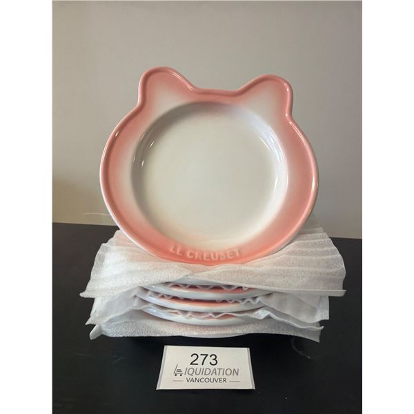 Le Creuset Pink & White Cat Shaped Plate Set