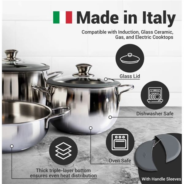 Brand new Inoxriv Stainless Steel Cookware 7 pcs Set - Made in Italy -Retail $799