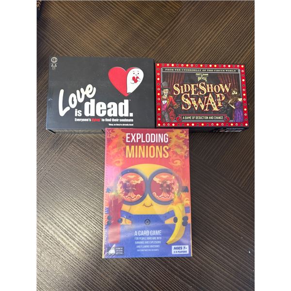 Bundle of 3 Card Games: Love is Dead, Sideshow Swap, Exploding Minions