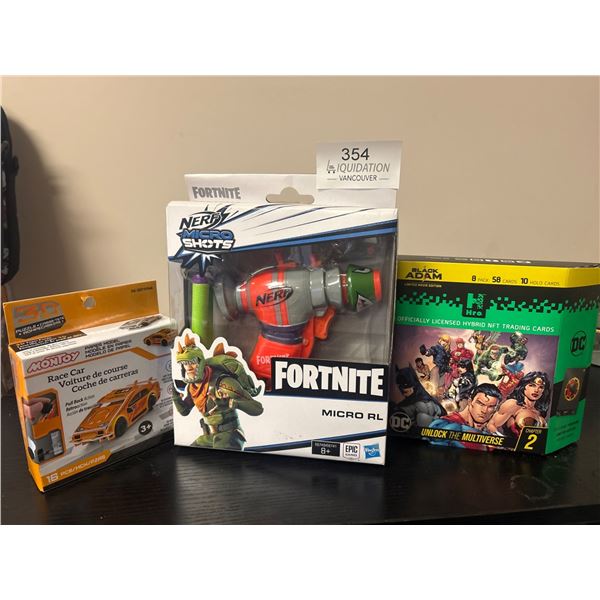Fortnite Nerf Micro RL Blaster & DC Comics Black Adam NFT Trading Cards
