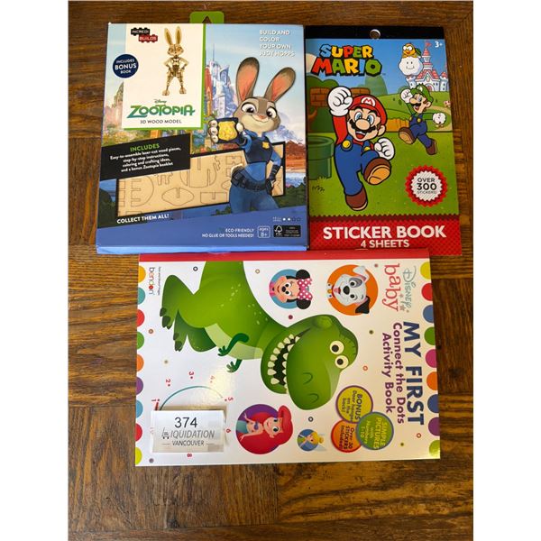 Disney Zootopia 3D Wood Model & Super Mario Sticker Book Lot