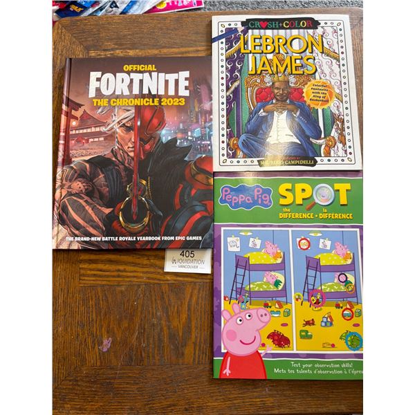 Lot of 3 Books: Fortnite, LeBron James, Peppa Pig
