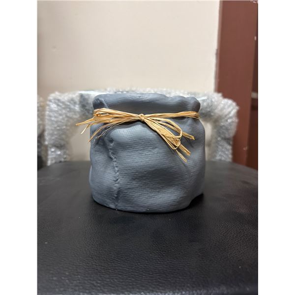 Gray Ceramic Planter Pot with Raffia Tie