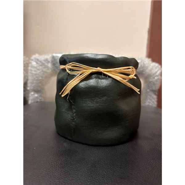 Dark Green Ceramic Planter Pot with Raffia Tie - mew