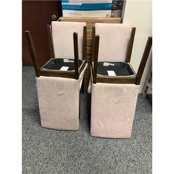 4 Beige Upholstered Dining Chairs with Brown Frames