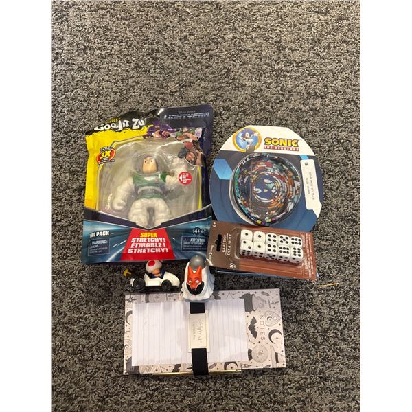 Buzz Lightyear Figure, Sonic Game Accessories, Dice & Notes Lot
