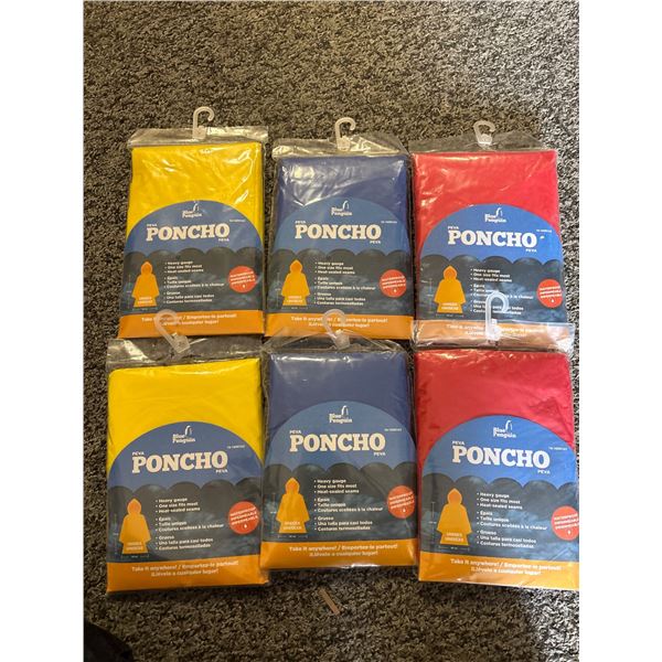 Blue Penguin PEVA Poncho - Yellow, Blue, Red (Set of 6)