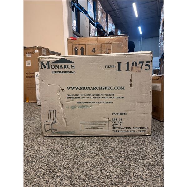 Monarch Specialties Inc. Dining Chairs - 2pc - White Leather Look/Chrome