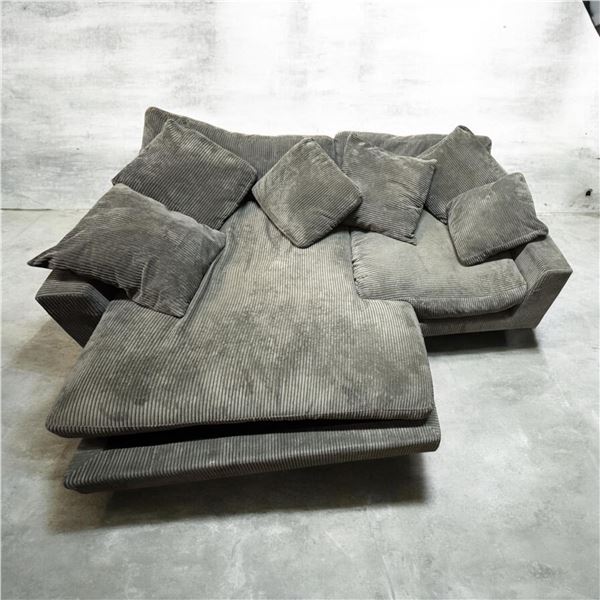 Moe’s Gray Corduroy Sectional Sofa-Fair Condition