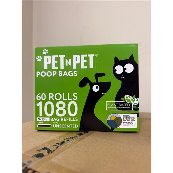 PET N PET Poop Bags - 60 Rolls, 1080 Bags, Unscented