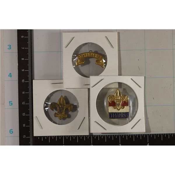 3 BOY SCOUTS GOLD COLORED PIN BACKS