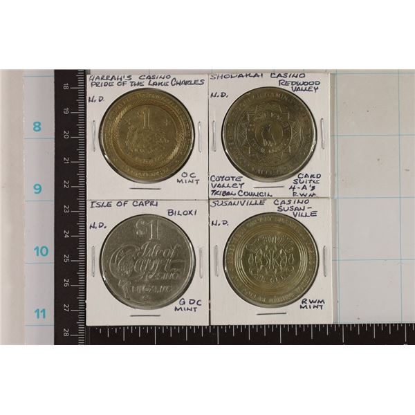 4-$1 METAL CASINO GAMING TOKENS: HARRAH'S CASINO,