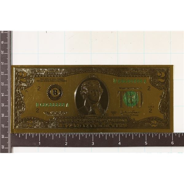 GOLD FOIL REPLICA OF A US 1976-A $2 FRN. CRISP UNC