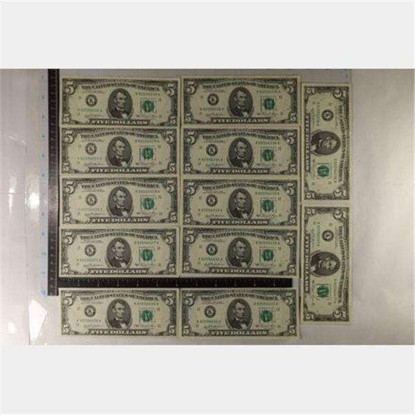 12-CU CONSECUTIVE SERIAL 1981 US $5 FRN'S