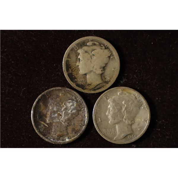 1919-S, 1943 & 1944-D SILVER MERCURY DIMES