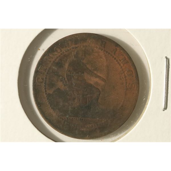 1870 SPAIN COPPER 5 CENTIMOS