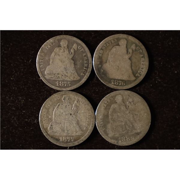 1875, 76, 77 & 1889 SILVER SEATED LIBERTY DIMES