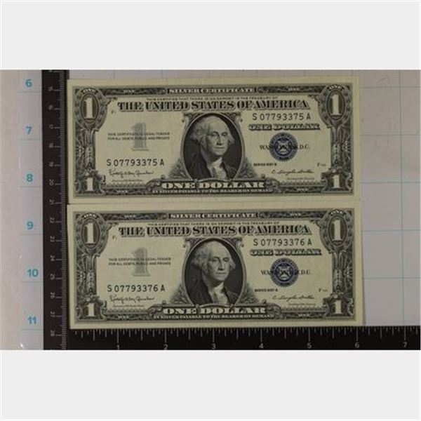 2-1957-B US $1 SILVER CERT, BLUE SEALS, CRISP UNC