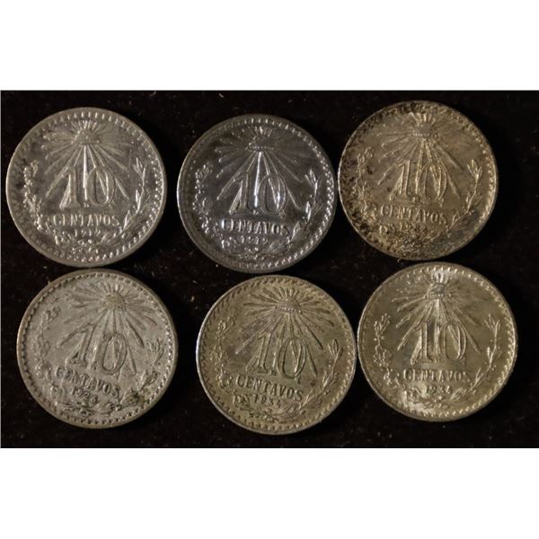 2-1919, 2-1924 & 2-1934 MEXICO SILVER 10 CENTAVOS