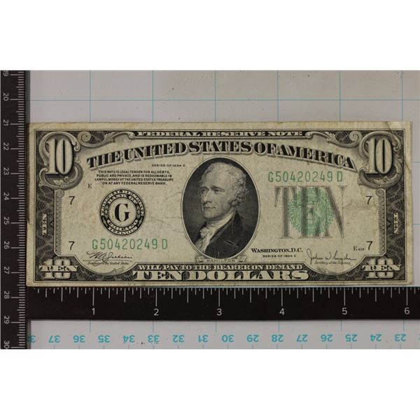1934-C US $10 FRN, GREEN SEAL
