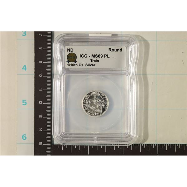 1/10TH OZ. SILVER ROUND ICG MS69 PL. MONARCH