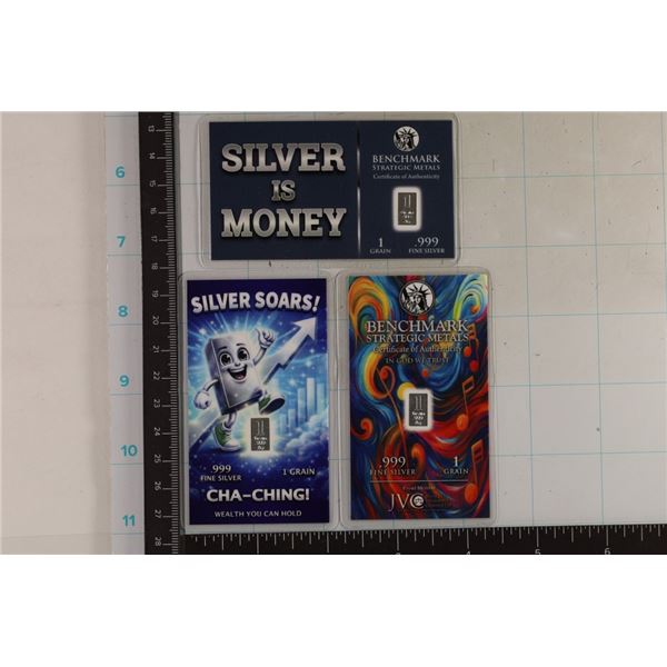 3-1 GRAIN .999 SILVER INGOTS IN LAMINATED CARDS: