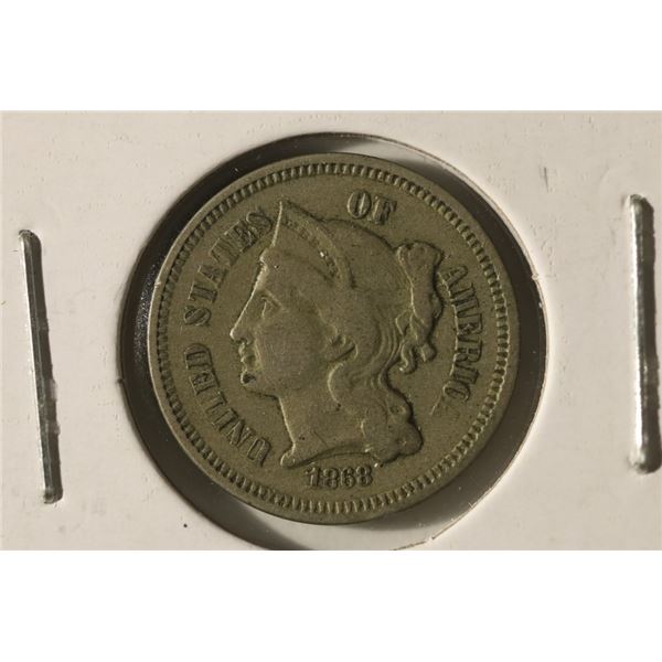 1868 US THREE CENT "NICKEL"