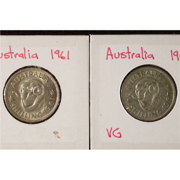 1961 & 1963 AUSTRALIA SILVER 1 SHILLINGS .1816 OZ