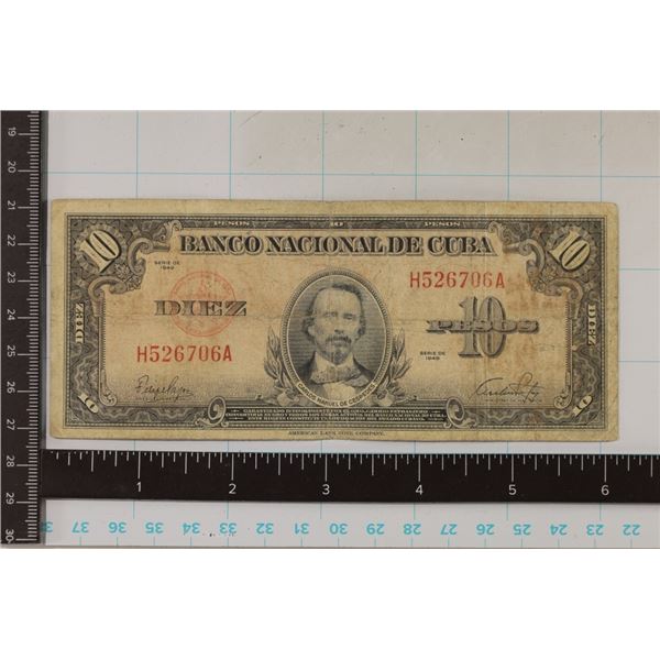 1949 CUBA 10 PESO BILL